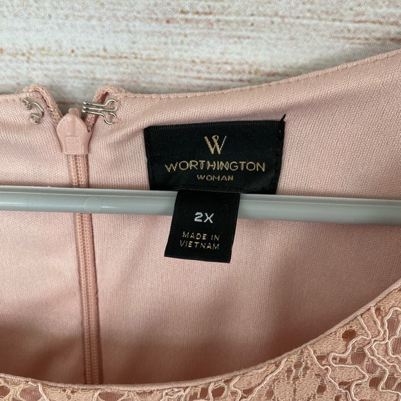 Worthington Womens Lace Peachy Pink Shift Dress Size 2X Plus Spring Easter - Picture 6 of 10